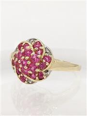 14k 3.8g Solid Yellow Gold Synthetic Spinel Swirl Bouquet Diamond Ring Size-7